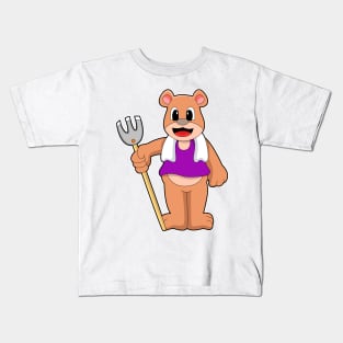 Bear as Farmer with Rake Kids T-Shirt